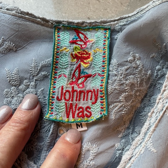 Johnny Was Blue Embroidered Top - Picture 3 of 5